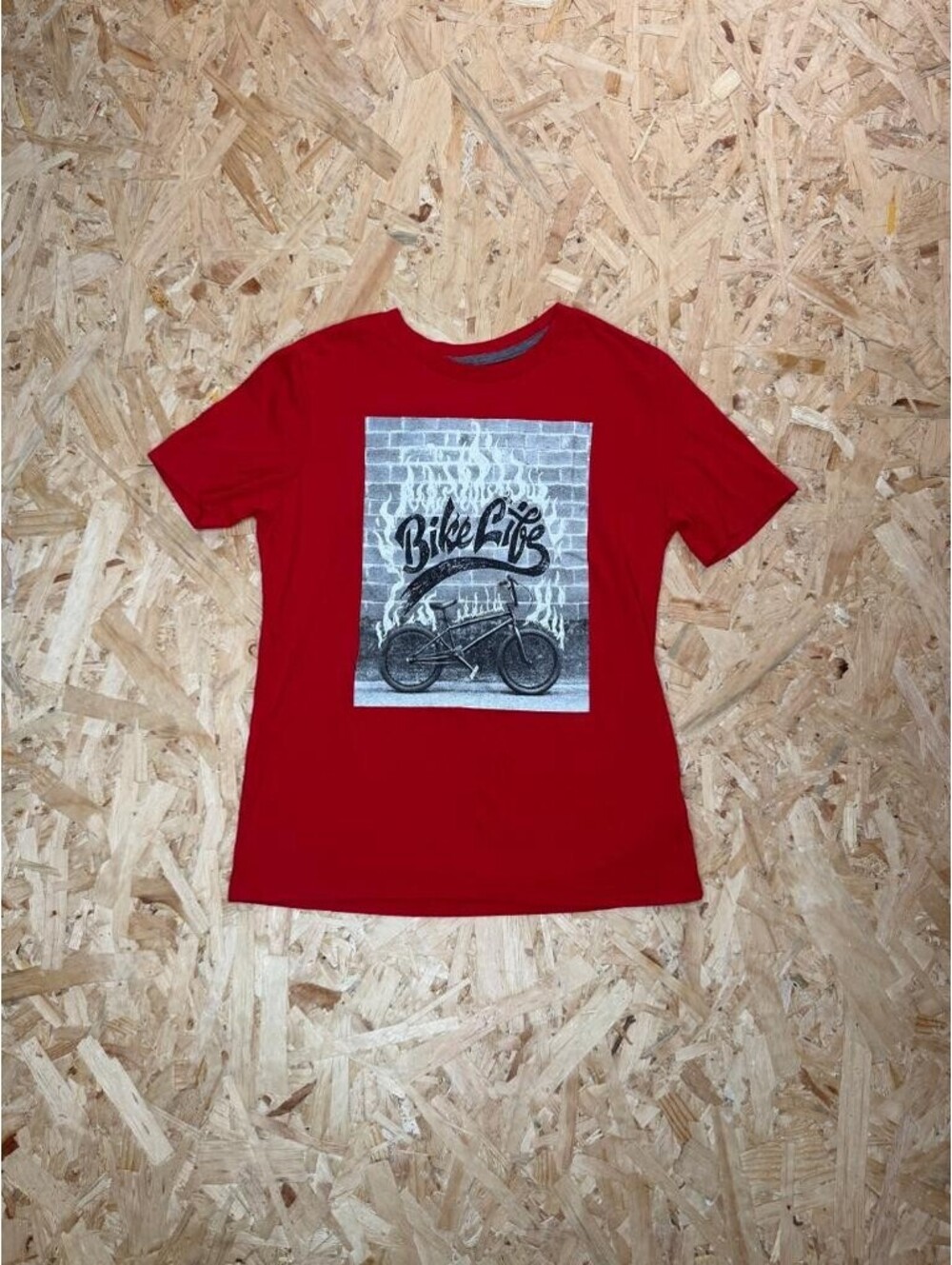 Old Navy Boys Graphic T-Shirt Size L 10-12 Red Bike Life BMX Bicycle Short
